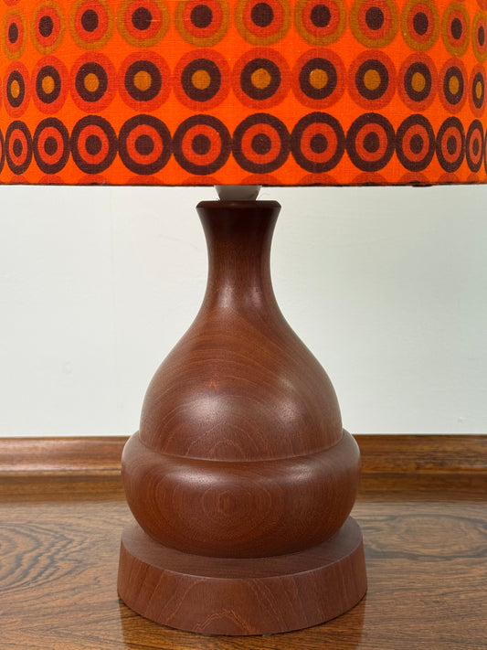 1960s teak table lamp with vintage fabric shade