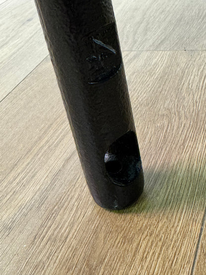 1980s marble top circular occasional table on black steel legs