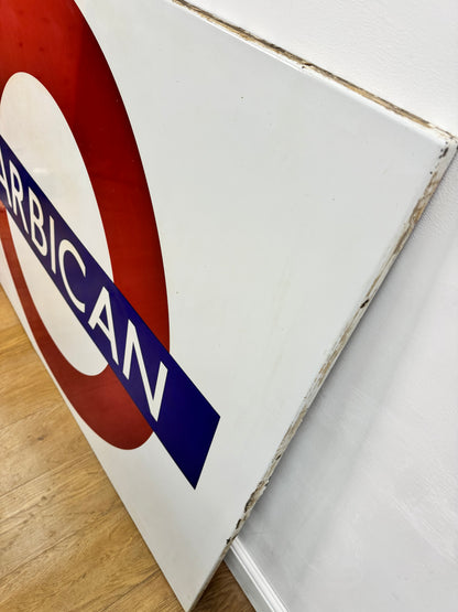 Huge vintage enamel Barbican underground sign