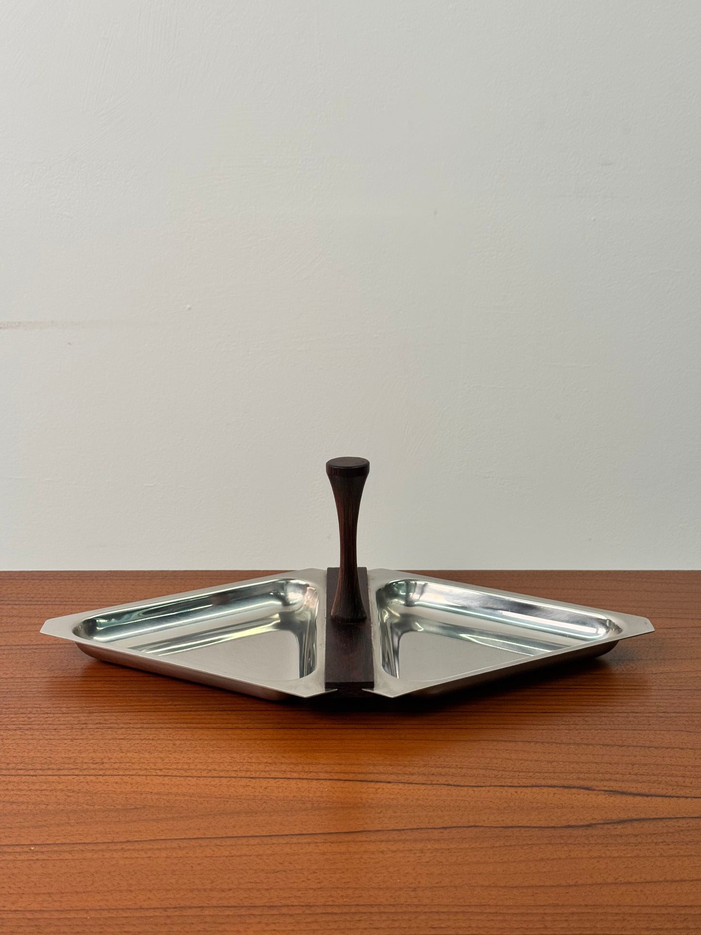 Danish triangular stainless steel serving dish