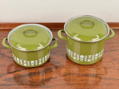 1970s green enamel cooking pots by Herma
