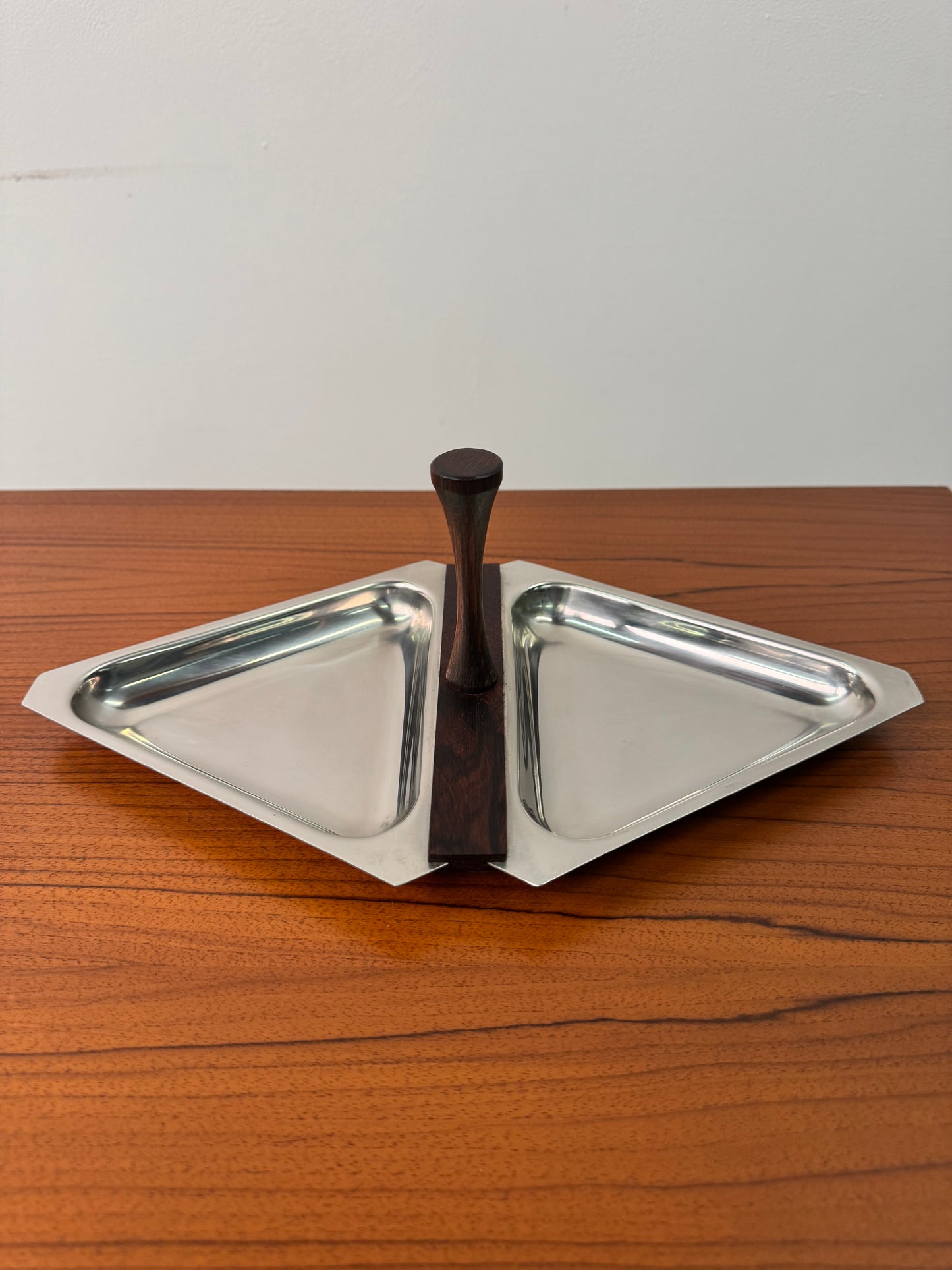 Danish triangular stainless steel serving dish