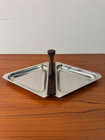 Danish triangular stainless steel serving dish