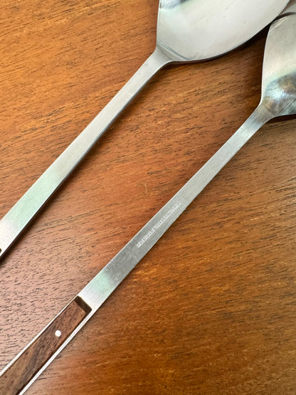 1960s stainless steel and wood salad servers