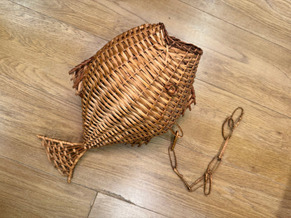 1960s wicker fish hanging basket