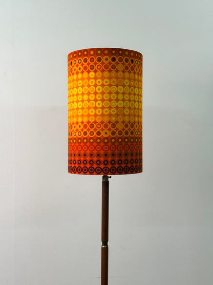 1960s teak and brass standard lamp with vintage fabric shade