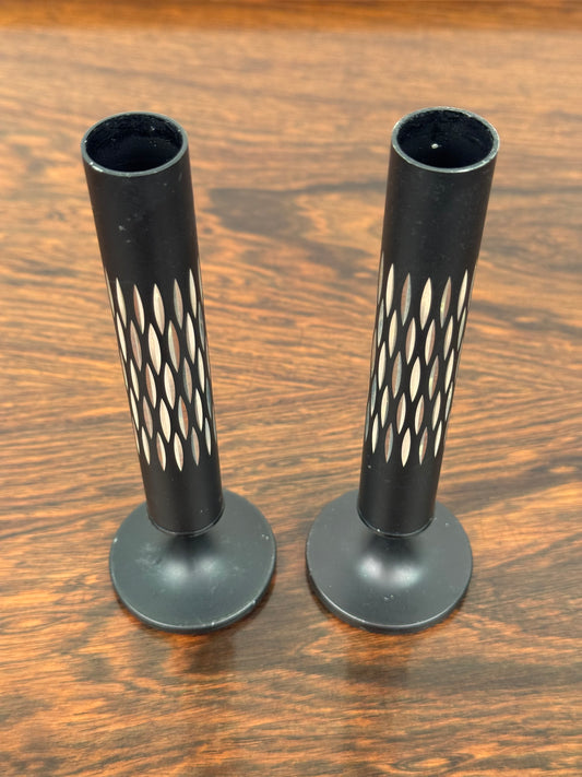 60s black anodised stem vases by Conrah