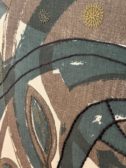 1960s textile screen print with embroidery by Irene Browning