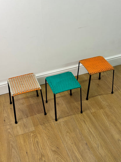 1950s woven stools on metal legs