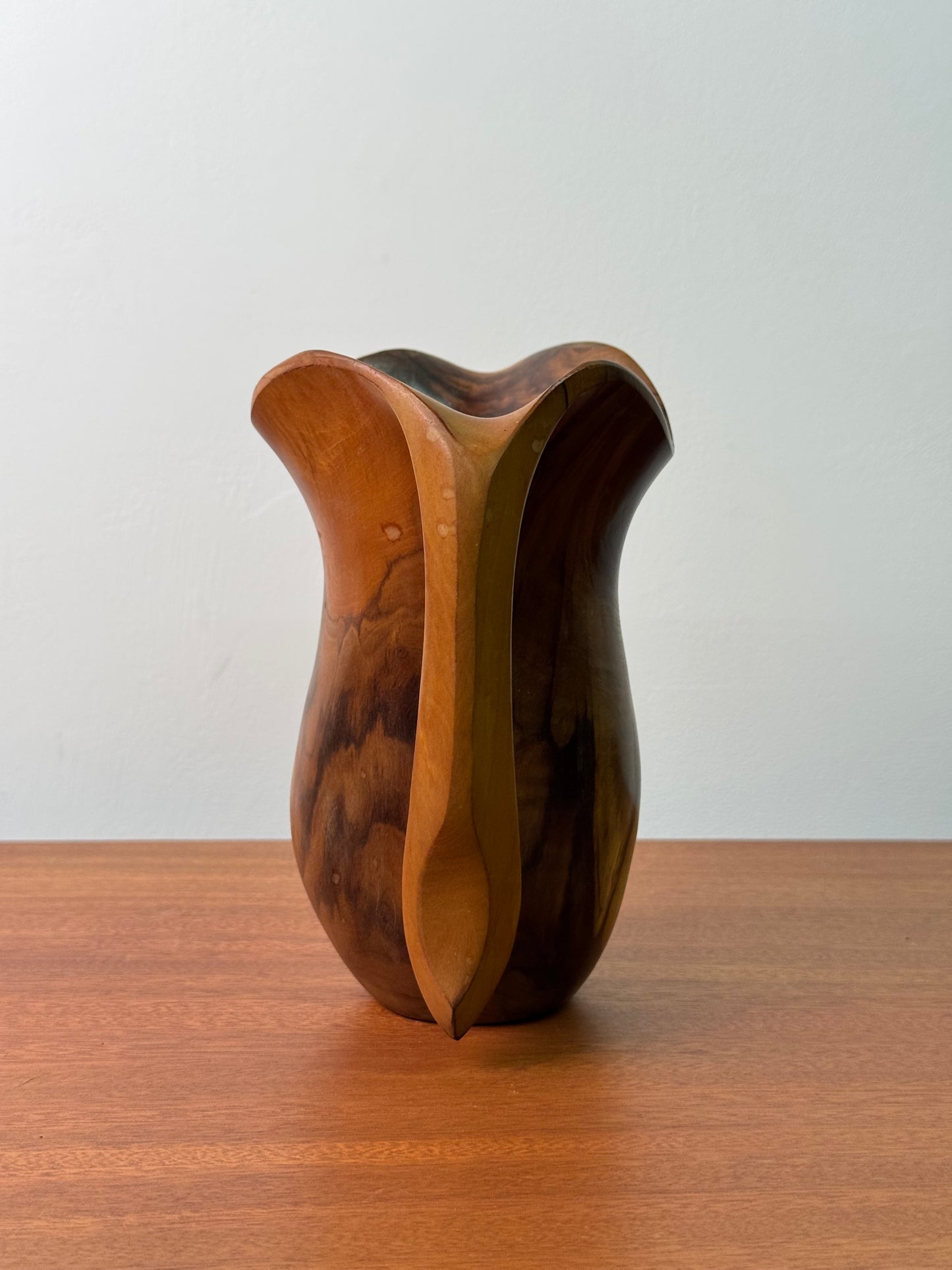 1970s Brutalist wood jug by Falcon Spain