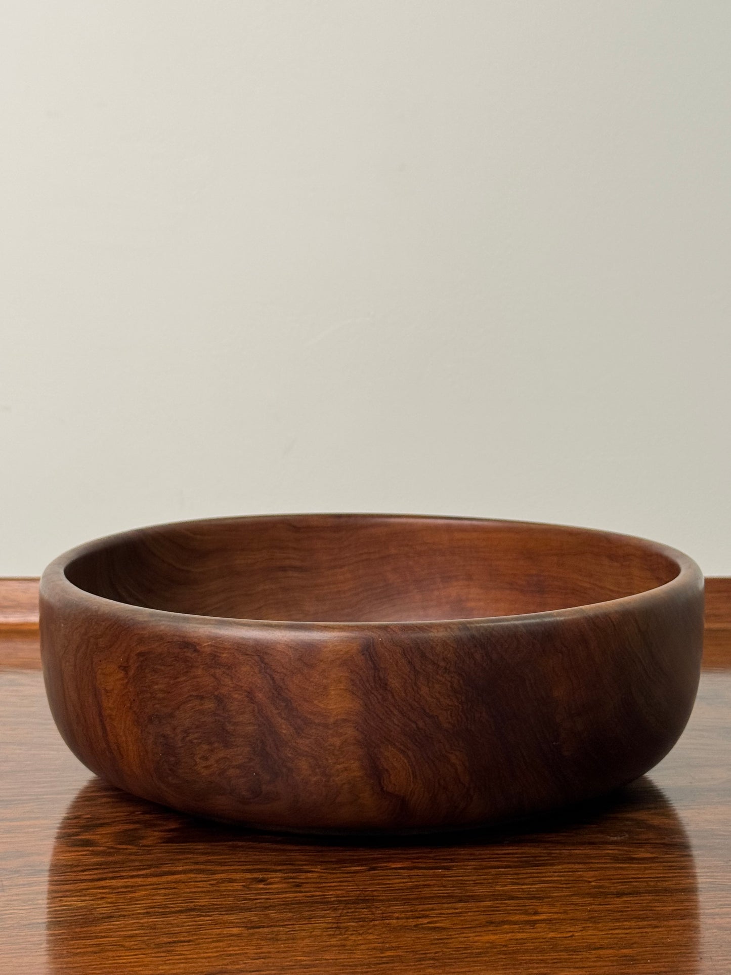 1970s black walnut turned salad bowl