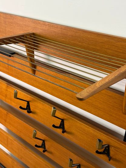 1960s slatted teak wall mounted coat stand