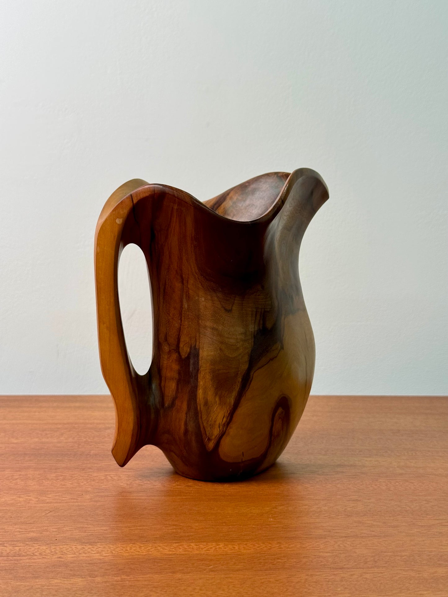 1970s Brutalist wood jug by Falcon Spain