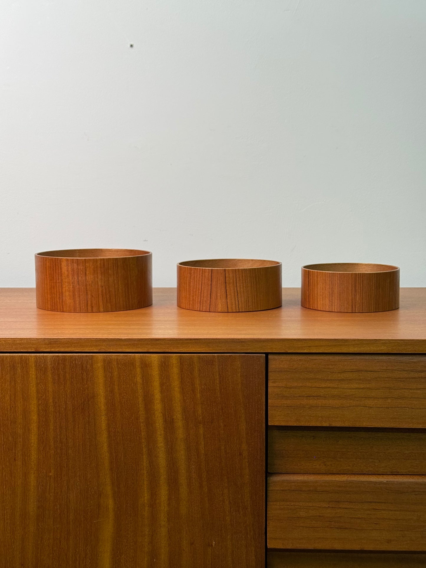 1960s teak ply bowl set