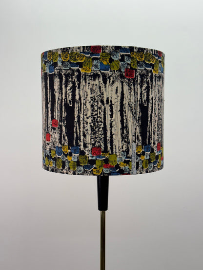1950s black standard lamp with vintage fabric shade