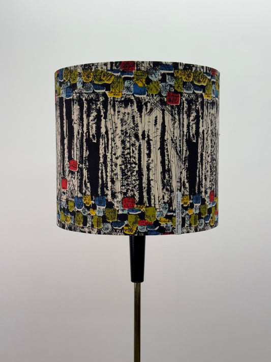 1950s black standard lamp with vintage fabric shade