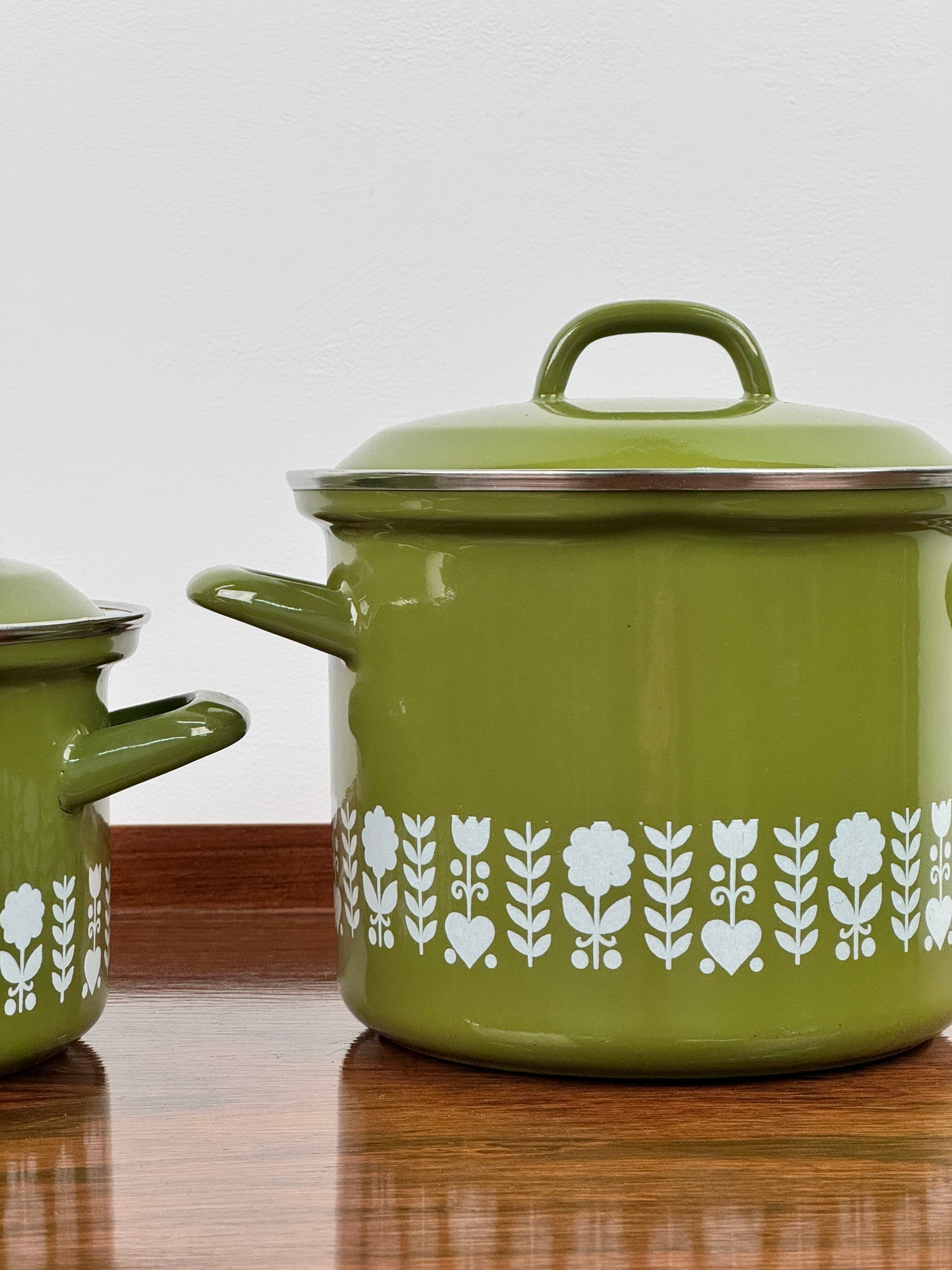 1970s green enamel cooking pots by Herma