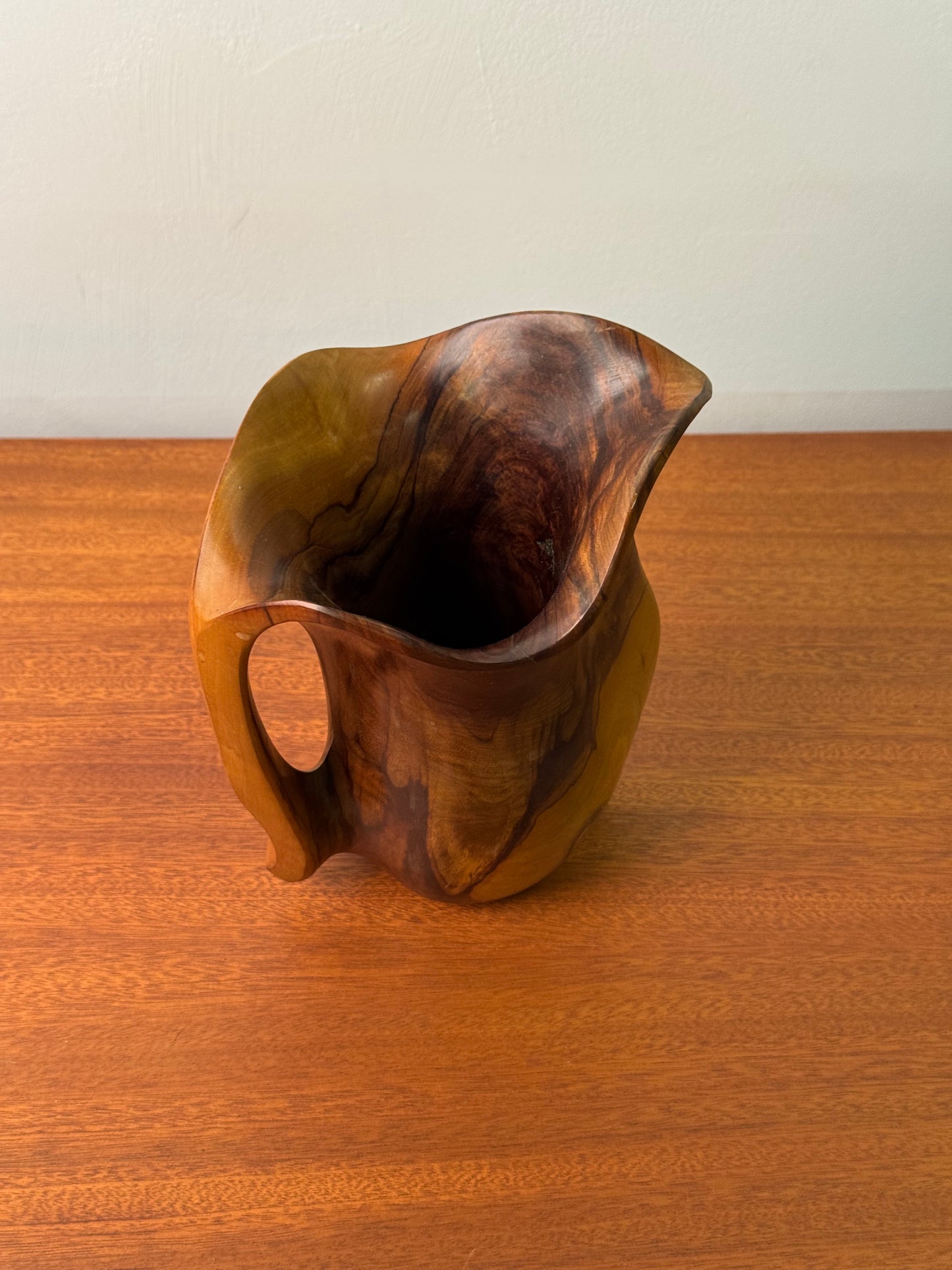 1970s Brutalist wood jug by Falcon Spain