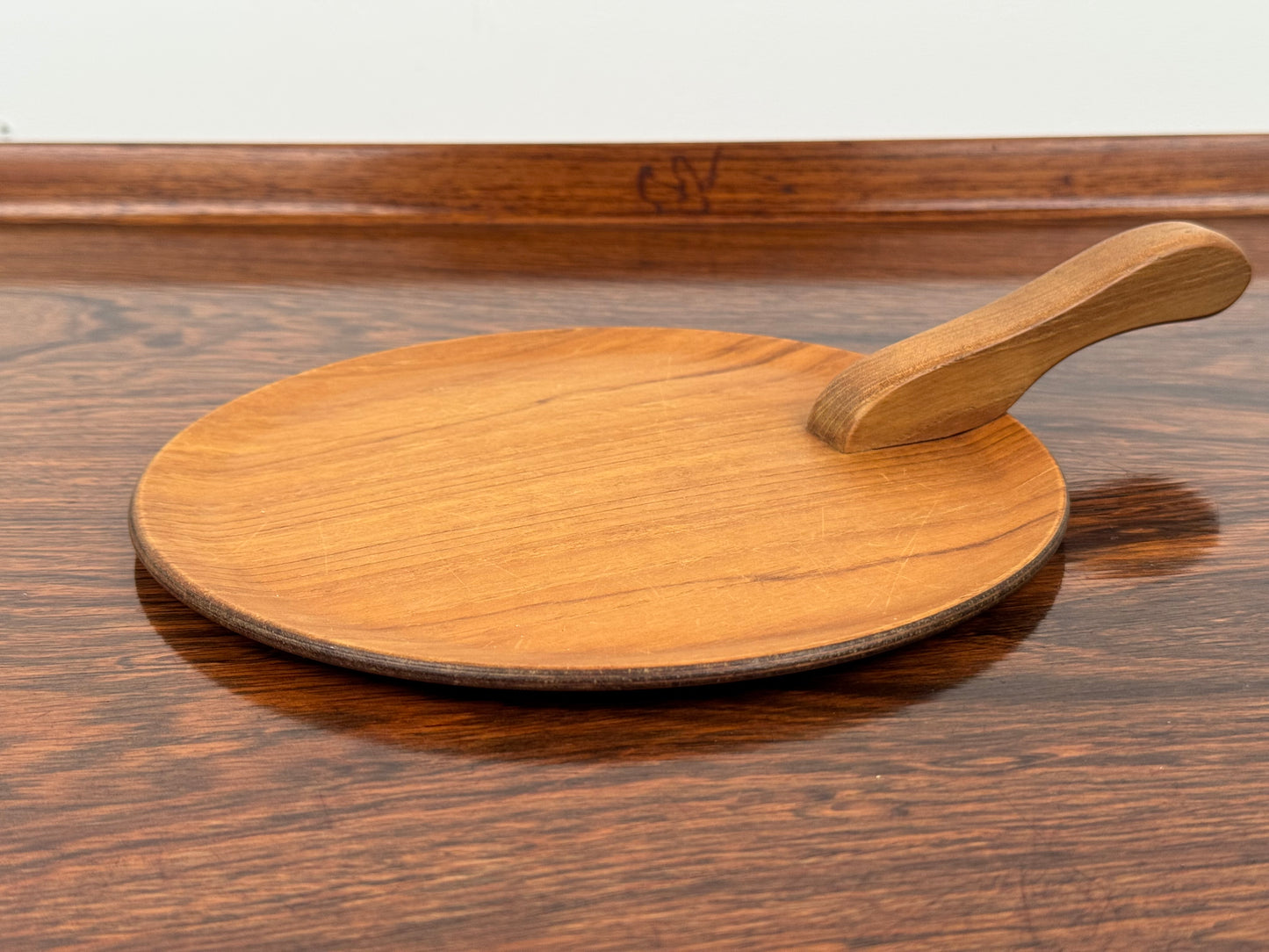 1960s teak serving tray with handle