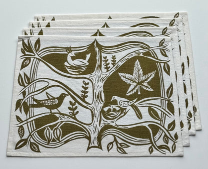 1960s Nesting Birds dark green place mats