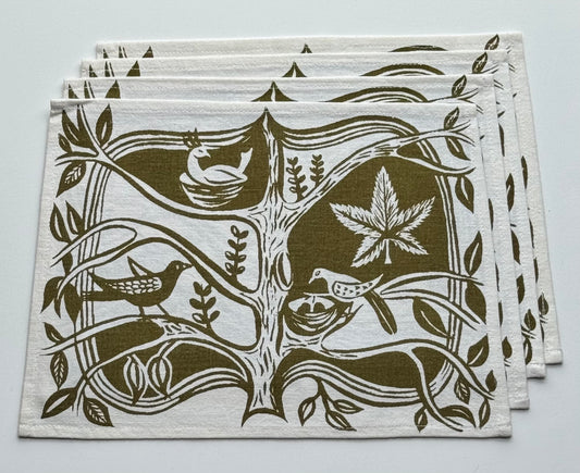 1960s Nesting Birds dark green place mats