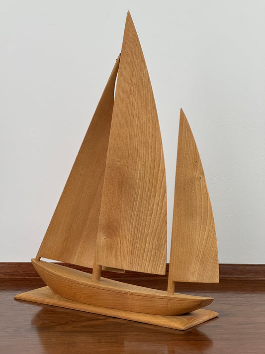 1970s carved wooden sailing boat