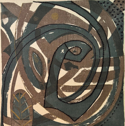 1960s textile screen print with embroidery by Irene Browning