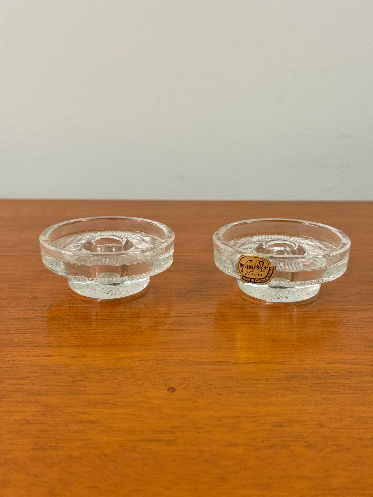Glass candleholders made in Czechoslovakia