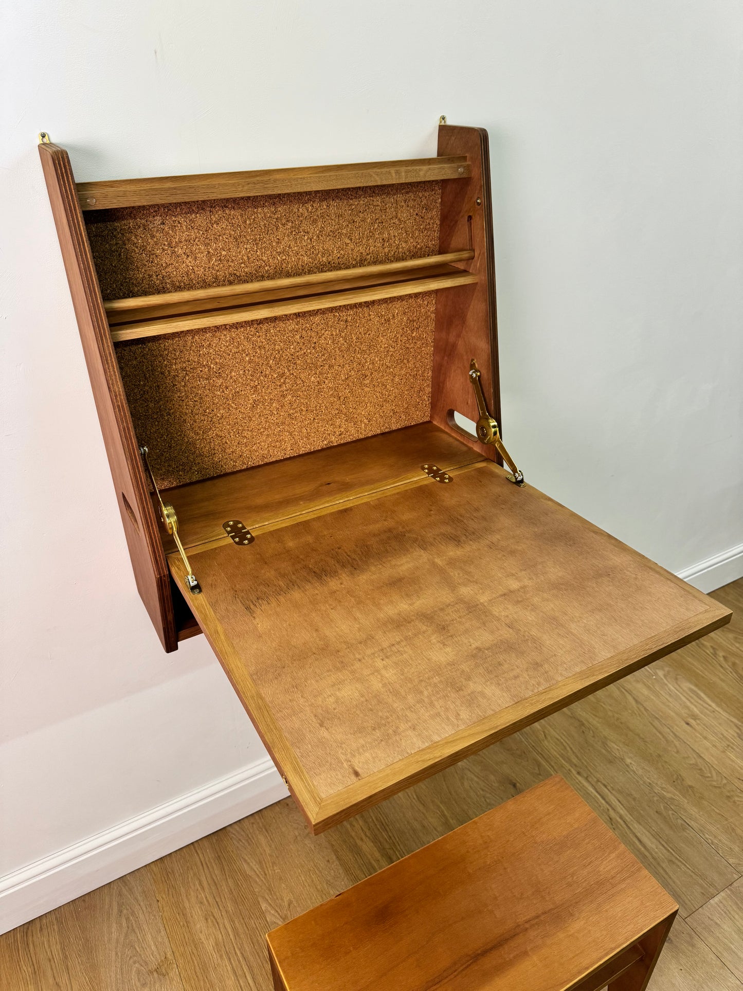 Contemporary wall mounted desk and stool