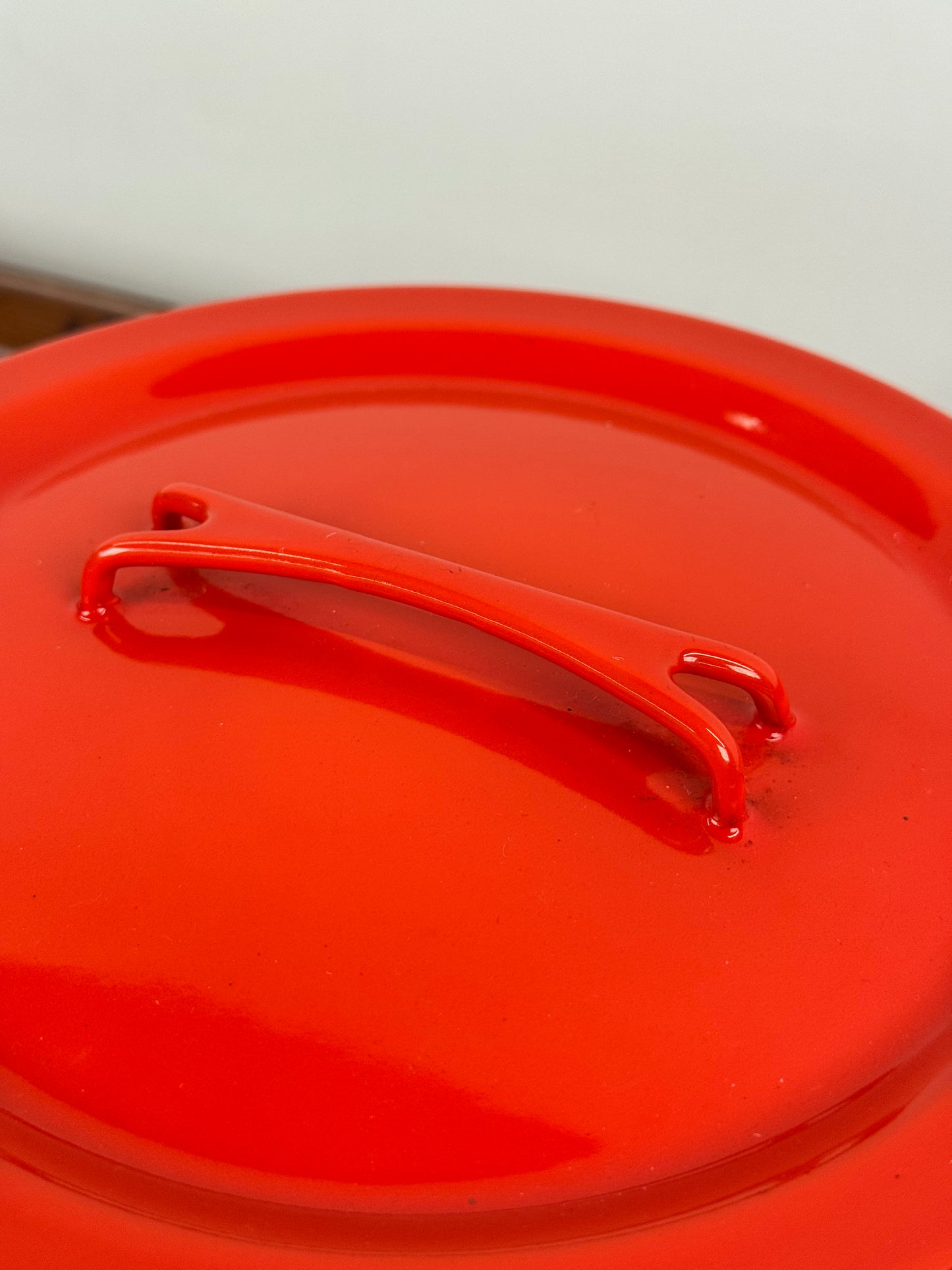 1960s red enamel cookware by Seppo Mallat