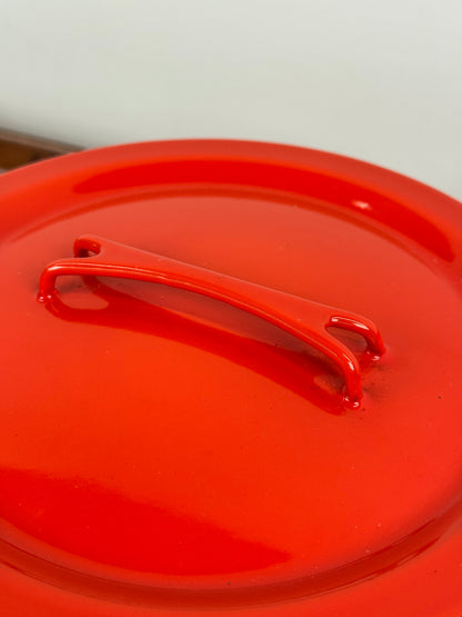 1960s red enamel cookware by Seppo Mallat