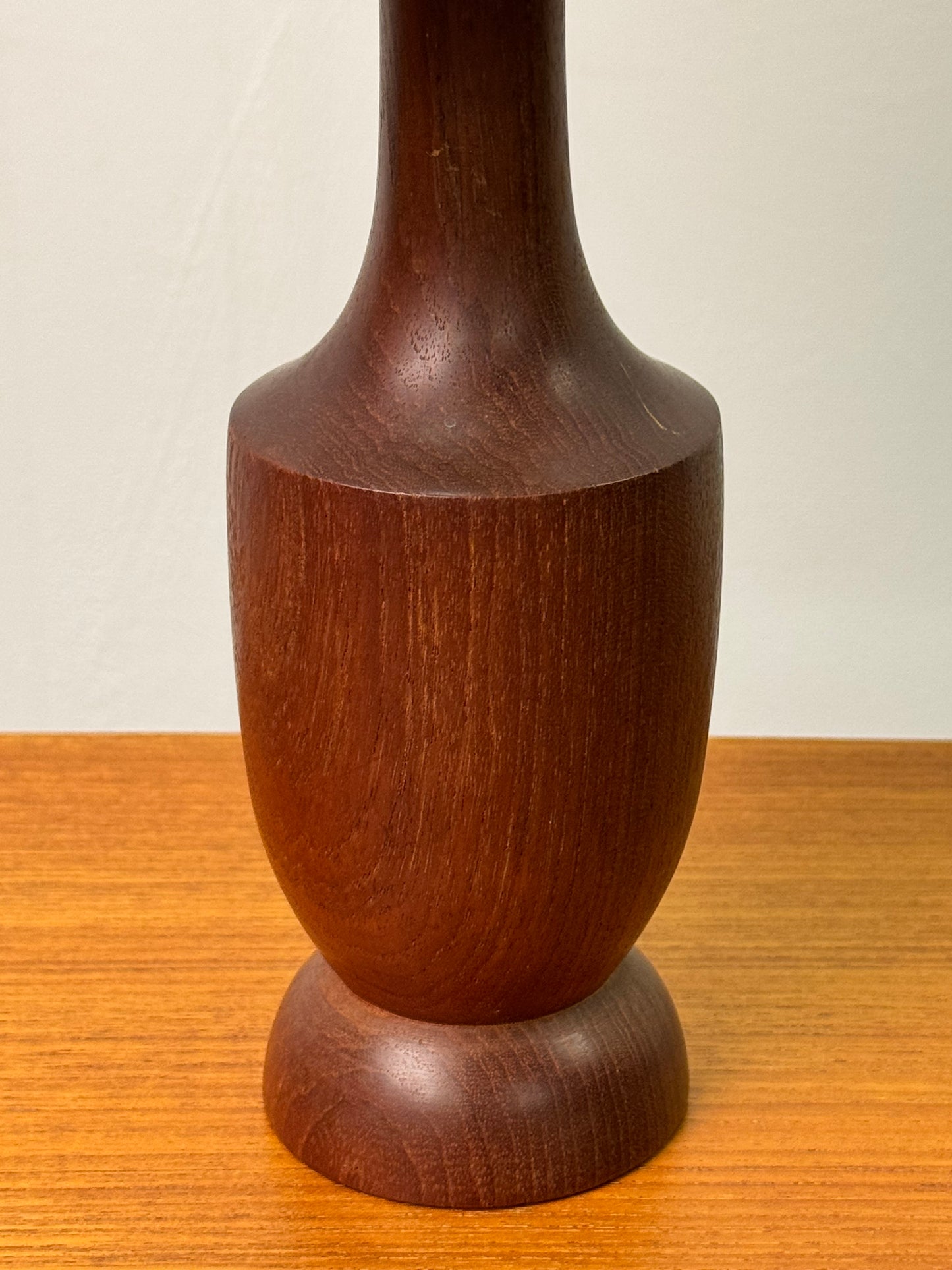 1960s teak table lamp with vintage fabric shade