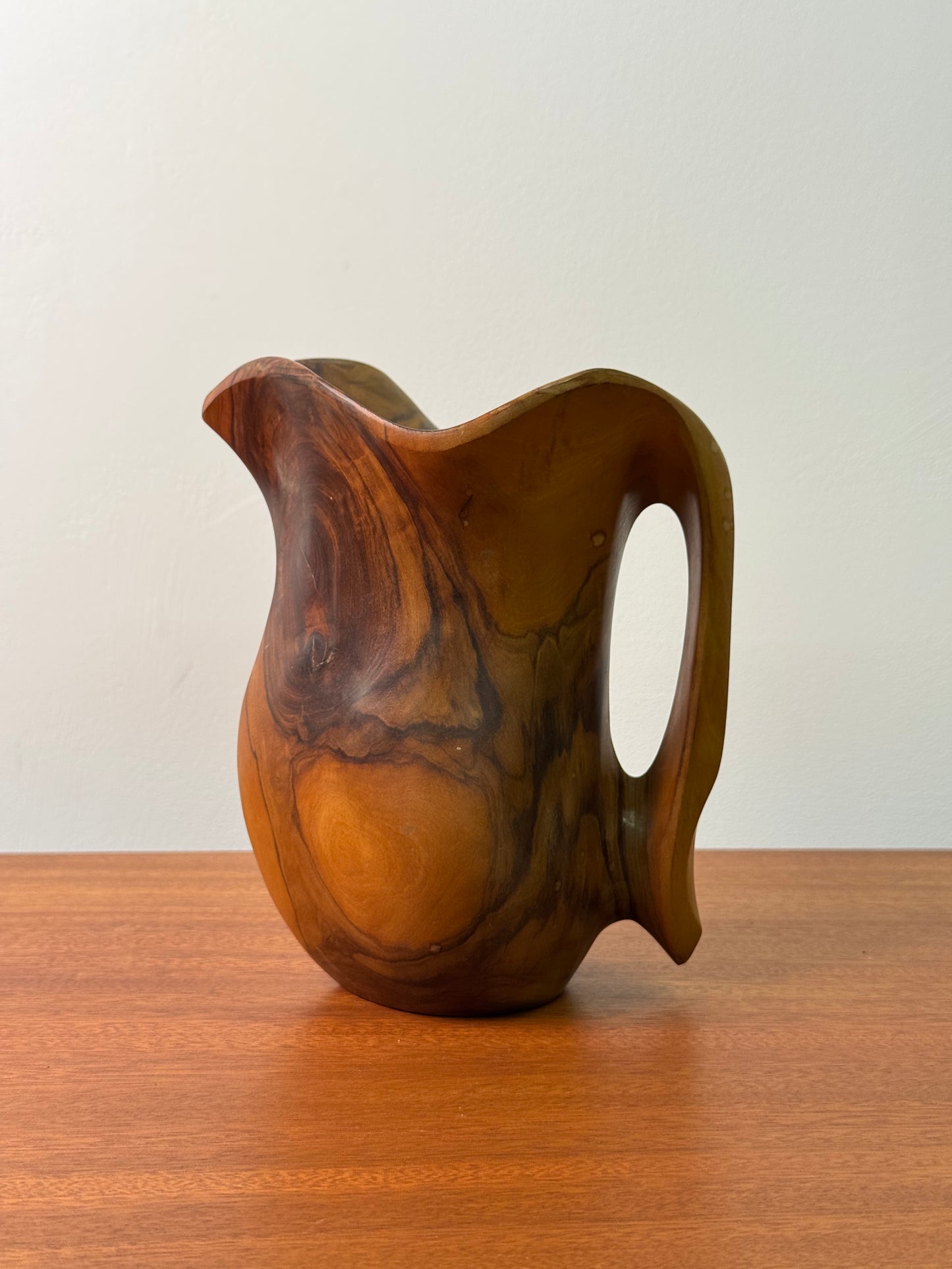 1970s Brutalist wood jug by Falcon Spain