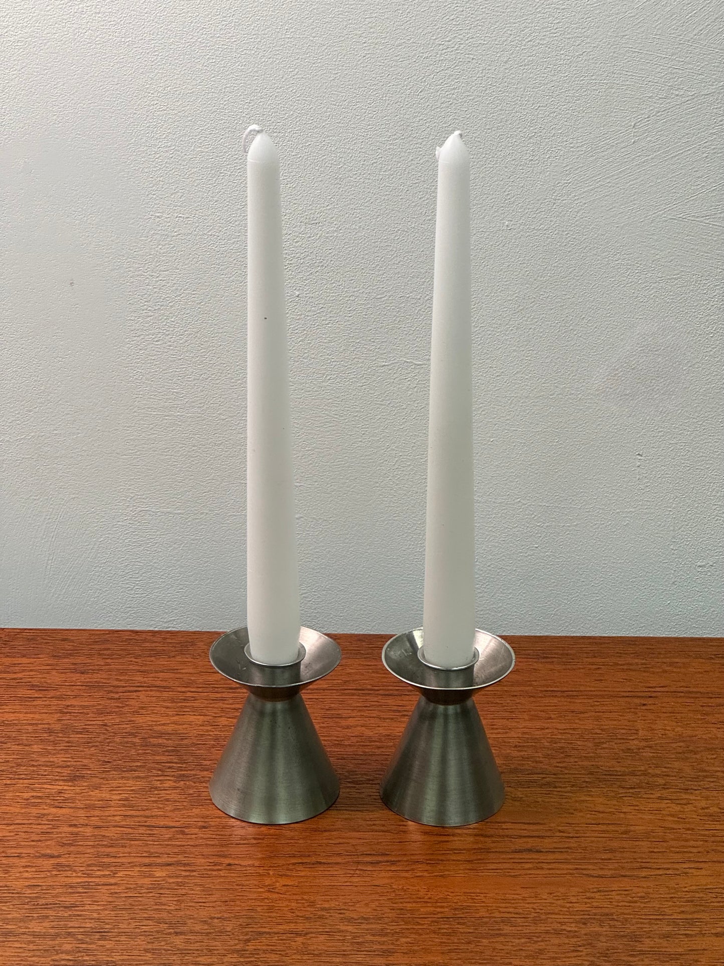 Pair of 1970s pewter candlesticks by Aitkens Canada
