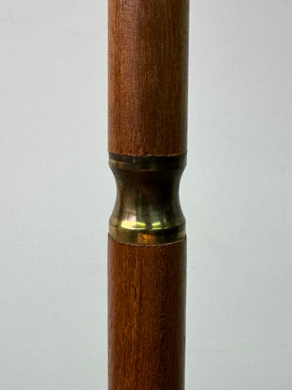 1960s teak and brass standard lamp with vintage fabric shade