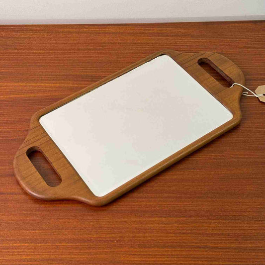 1960s teak hand held barbers mirror