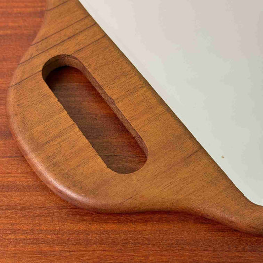 1960s teak hand held barbers mirror