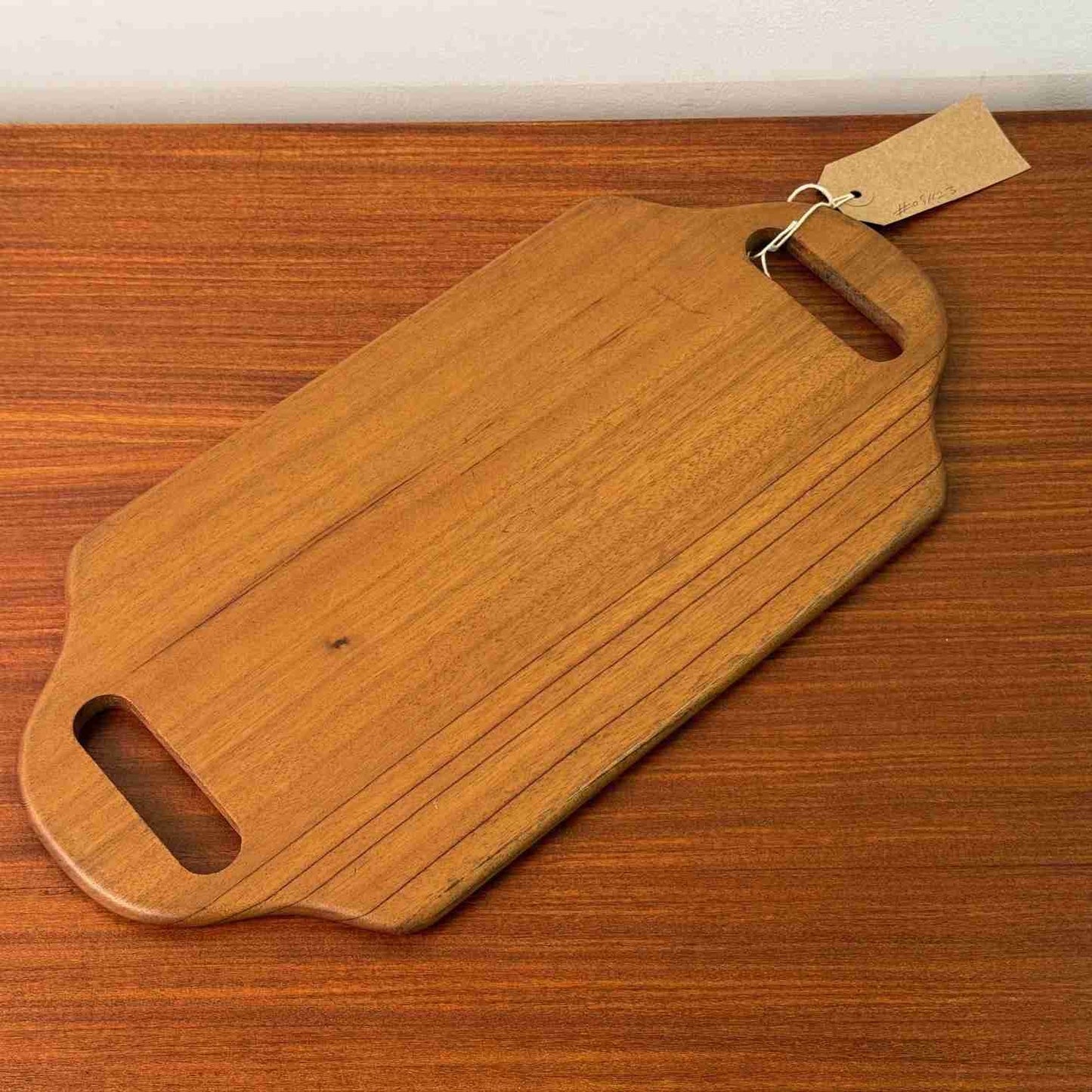 1960s teak hand held barbers mirror
