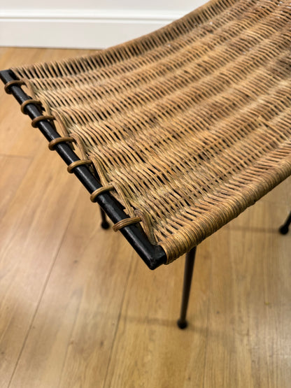 1950s wicker stool on metal legs