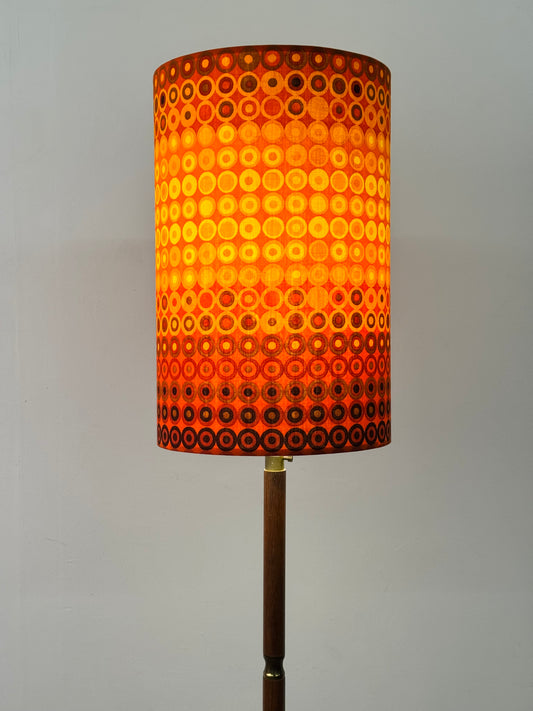 1960s teak and brass standard lamp with vintage fabric shade