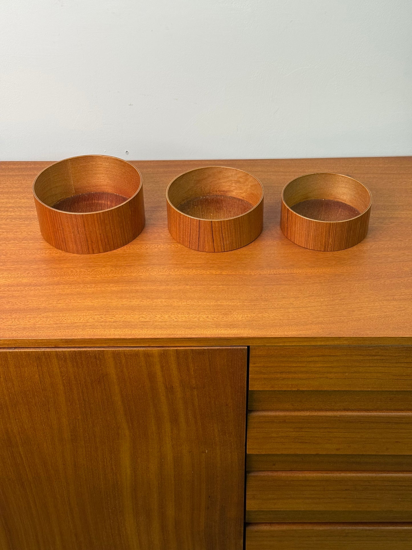 1960s teak ply bowl set