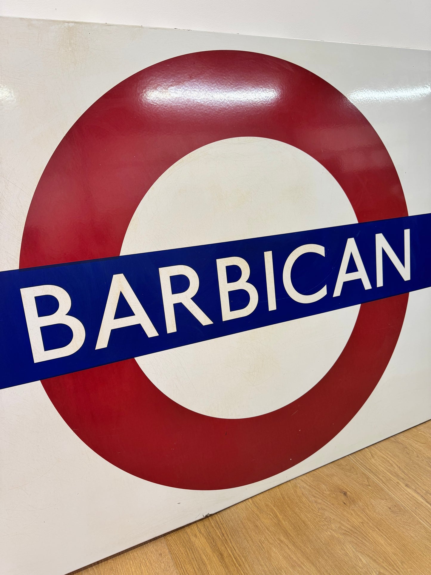 Huge vintage enamel Barbican underground sign