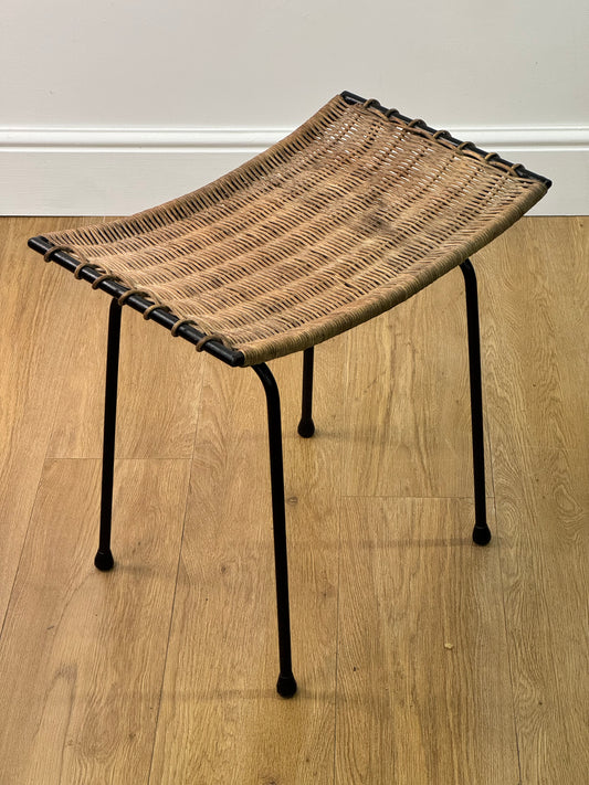 1950s wicker stool on metal legs