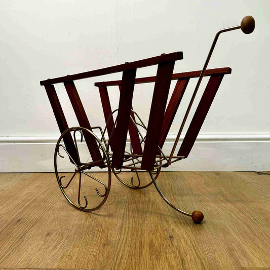 1960s wood and wire kitsch magazine rack