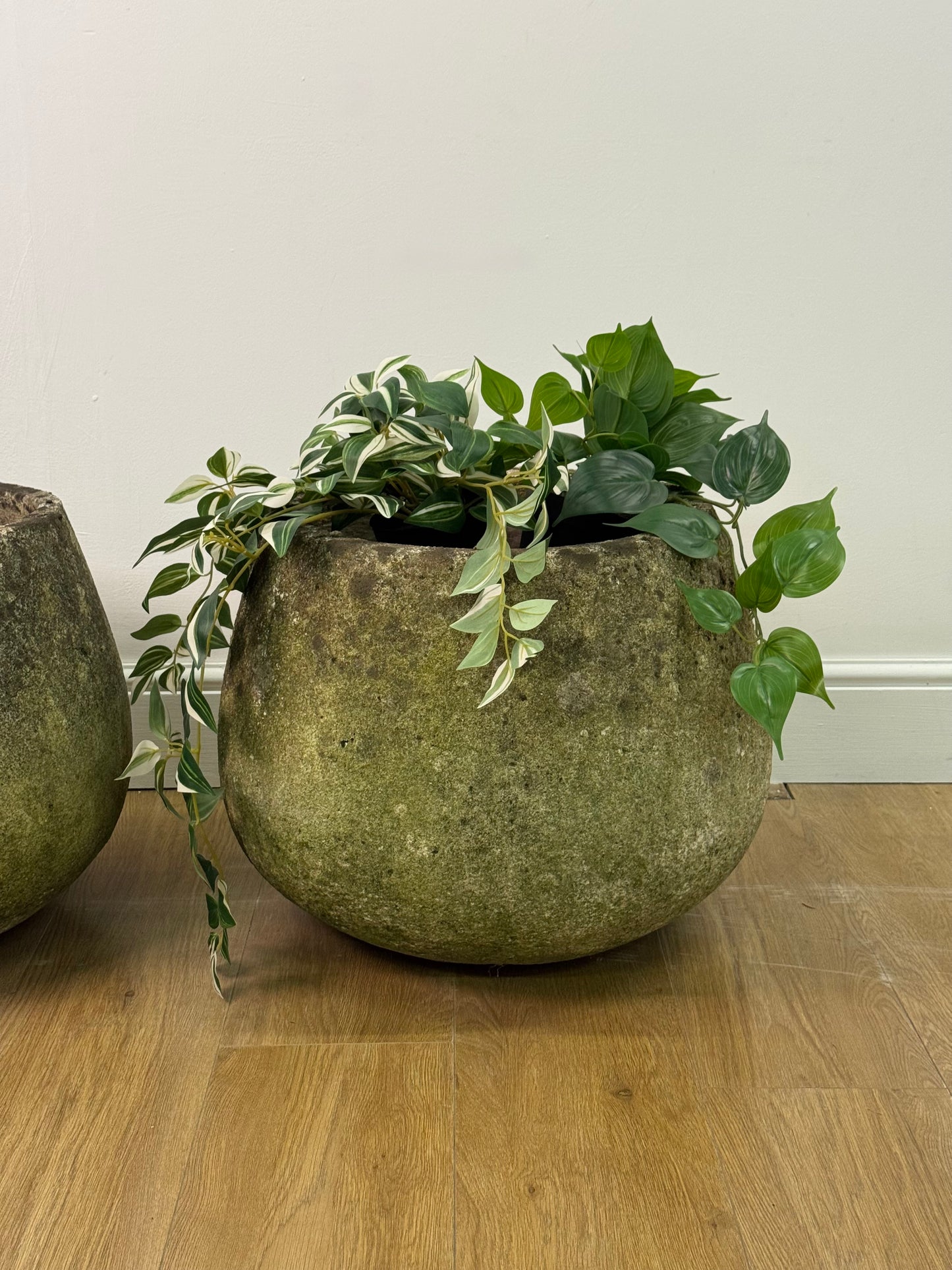 Pair of 1970s Brutalist rounded concrete planters