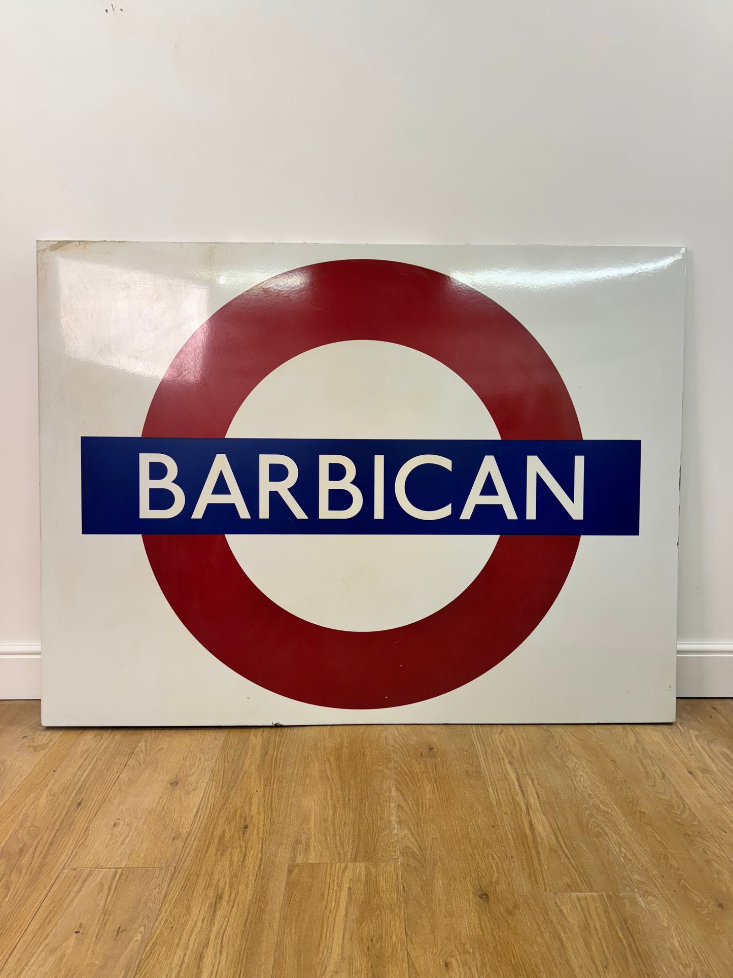 Huge vintage enamel Barbican underground sign