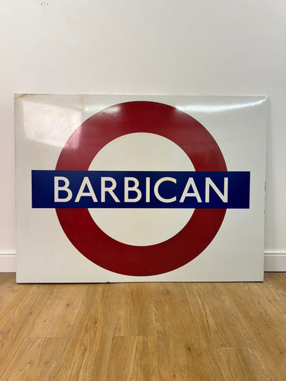 Huge vintage enamel Barbican underground sign