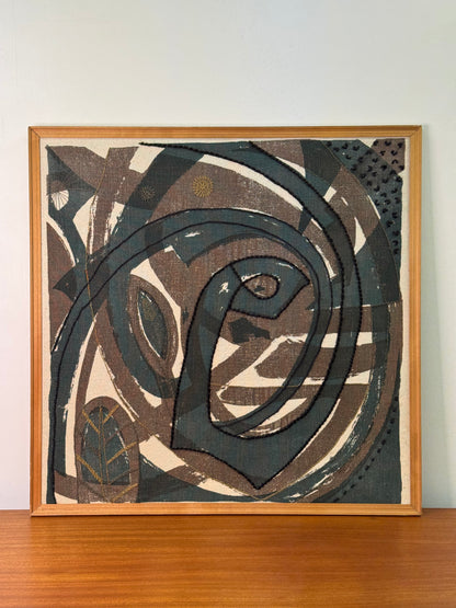 1960s textile screen print with embroidery by Irene Browning