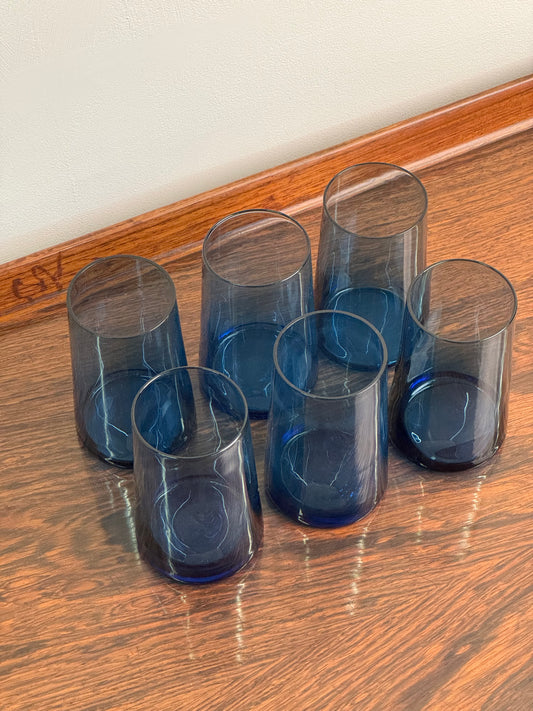 1960s thin walled blue drinking glasses