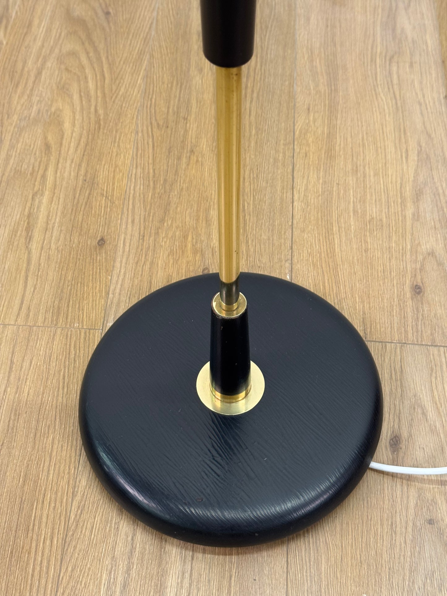1950s black standard lamp with vintage fabric shade
